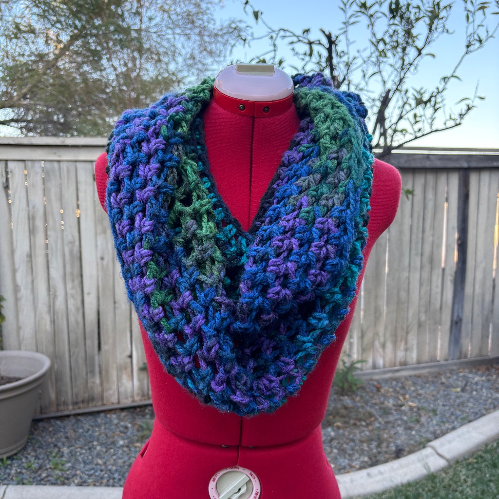 Purple And Blue Handmade Crochet Infinity Scarf